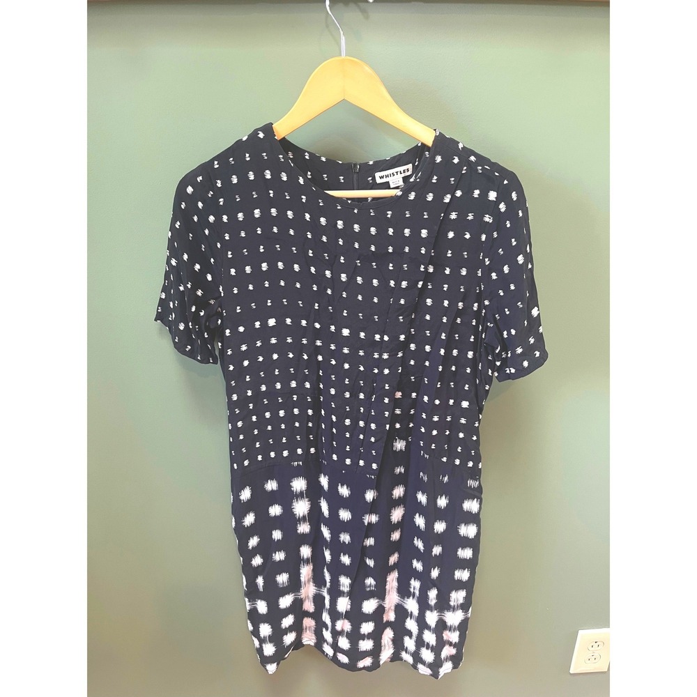 Whistles Black White Abstract Ikat Dot Print Short Sleeve Mini Dress US 6‎ UK 10